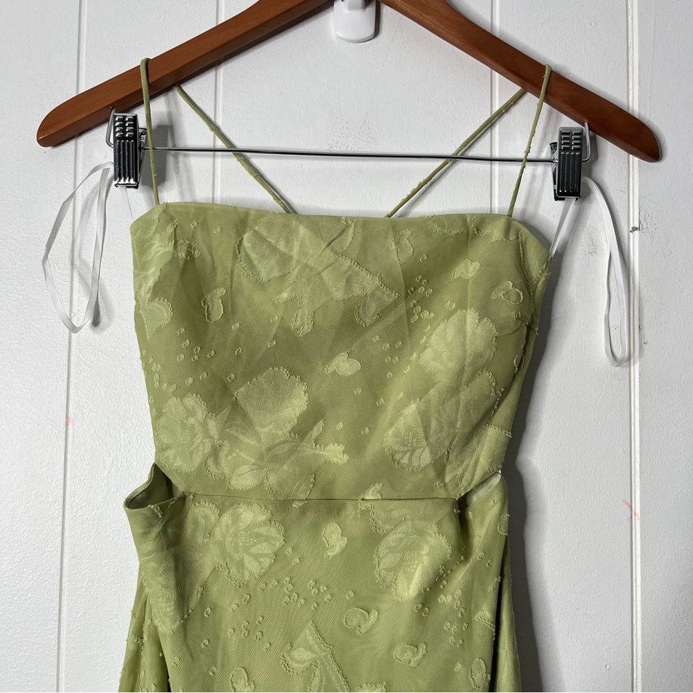 Hello Molly Rainbow Glow Midi Dress in Sage Green Lace Up Back Floral Size S - Picture 4 of 10